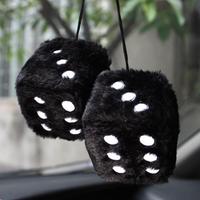 Car Dice Ornaments Hanging Mirror Fuzzy Plush Dice With Dots Retro Square Fuzzy Dices Car Rear View Mirror Hanger Cube Car Decor