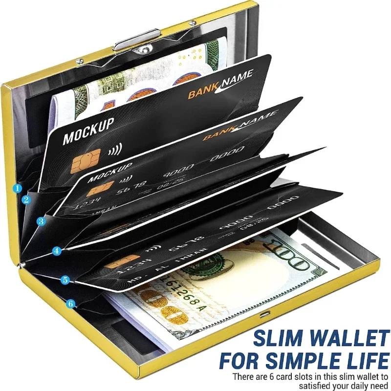 Anti-Scan ANTI RFID Blocco 6 carte Porta carte di credito in metallo di alluminio ID Porta carte di credito sottile Custodia a portafoglio Porta carte da visita