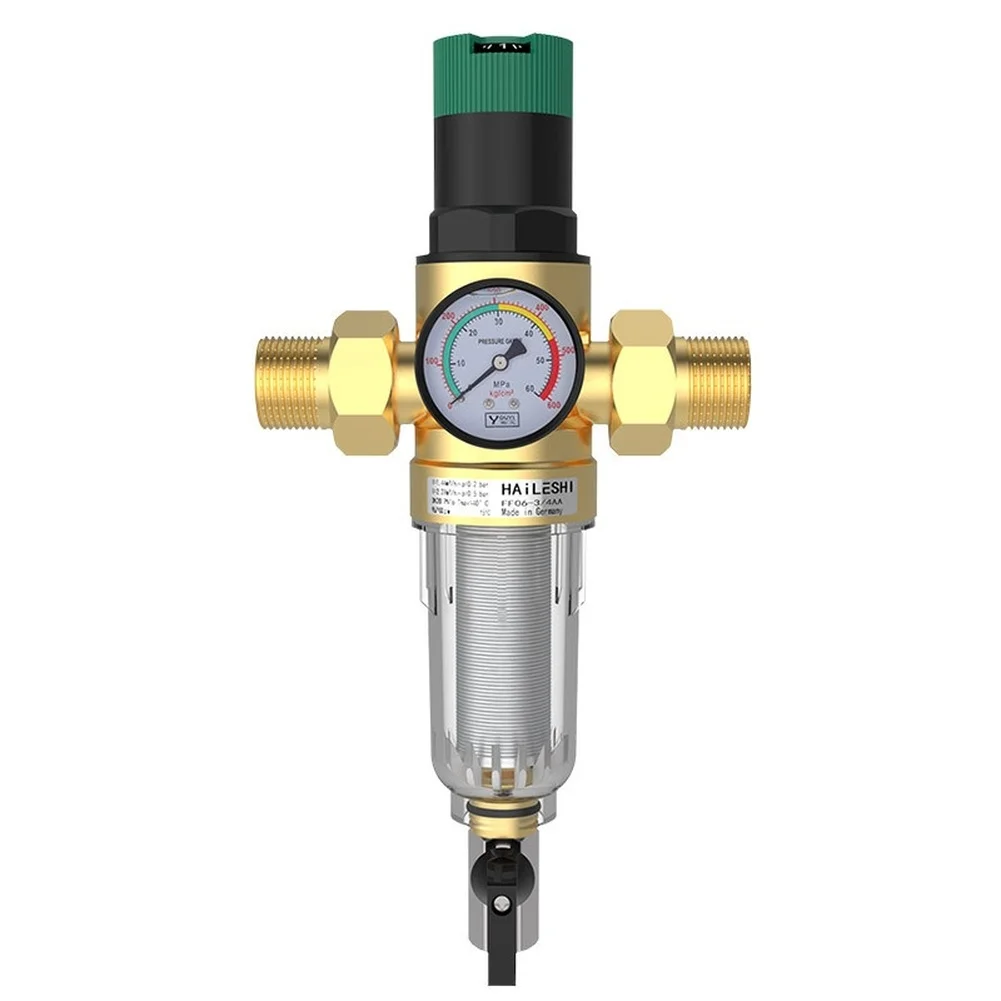 Copper Body Pressure Regulator with Pressure Gauge and Reusable Spin Down Filter for 1/2 3/4 1 Inch Pipe Systems