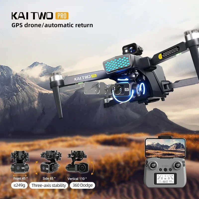 KAI2 PRO FPV Drone 3-assige TSB HD 4K Dual Camera GPS Obstakel vermijden en Anti-Shake Borstelloze Motor Quadcopter Drones Speelgoed