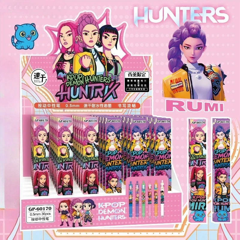Nuovo KPop Demon Hunters Zoey Rumi Abby Saja Anime merce bidimensionale Blind Box Push Pen Studente Esame Speciale Penna Neutra