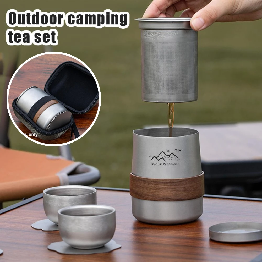 

Титановый китайский чайный сервиз для кемпинга на открытом воздухе с 3-мя чашками, чайные чашки и сумка для хранения, портативная чайная чашка, набор кофейных кружек