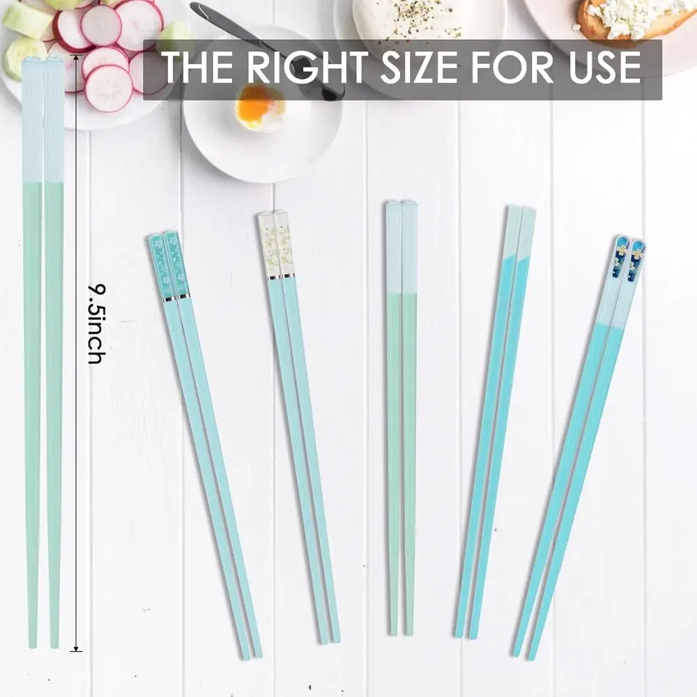 9.5 Reusable Dishwasher Safe Premium Chopsticks Set, 5 Pairs, Ideal for Sushi & Asian Cuisine, Non-Slip, Light Blue Matte Finish