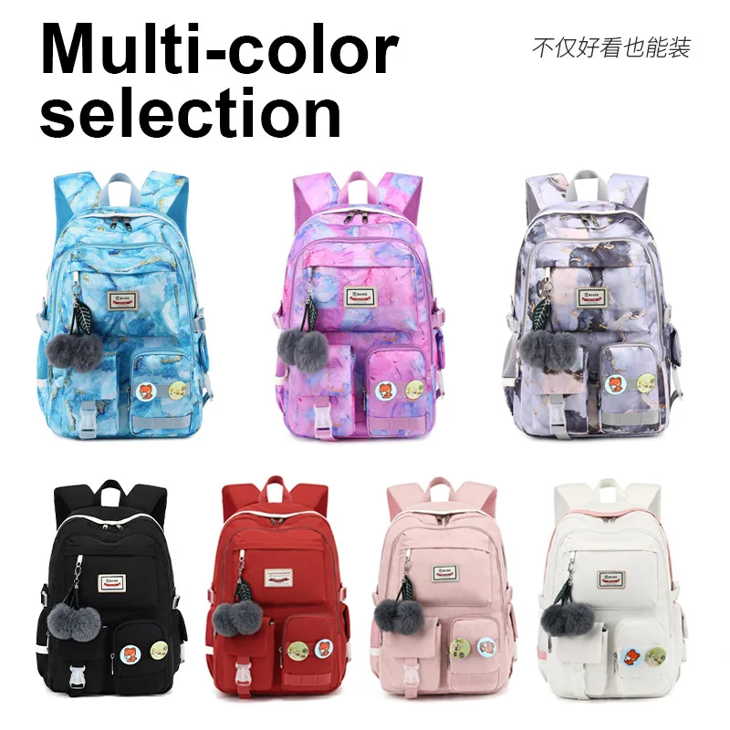 New Trendy Girls Backpack Primary School School Bag Nylon Waterproof Large Capacity Printed Backpack