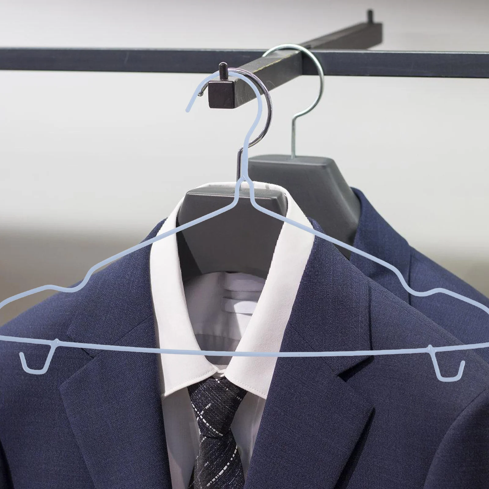 

10pcs Non Slip Clothes Hanger Stainless Steel Dipped Plastic Coat Rack Drying Sky Blue Heavy Duty Home Accessories Storage