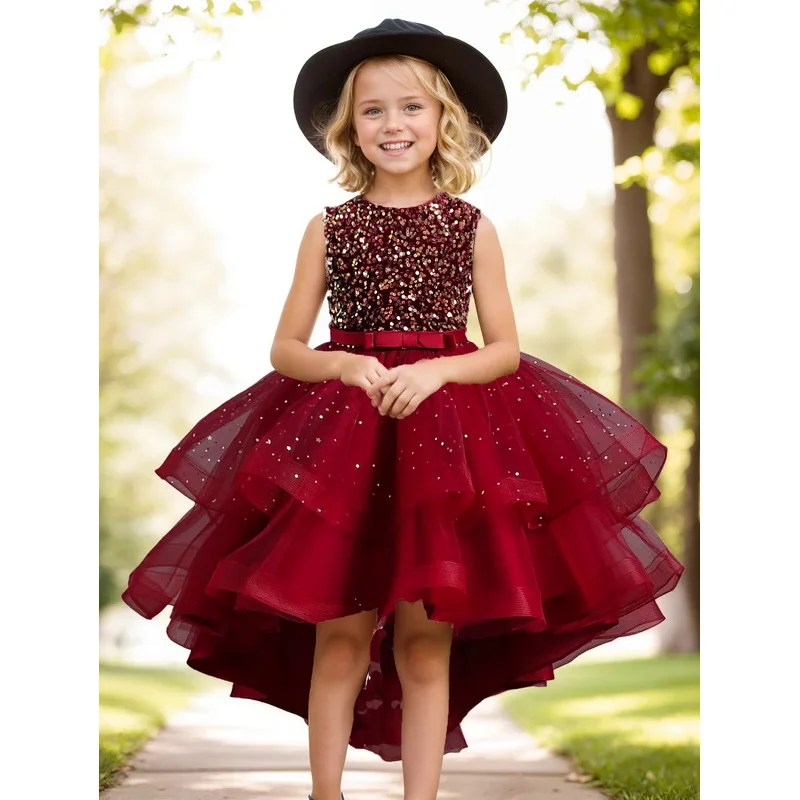 Elegante vestido de lantejoulas para meninas, vestido princesa para adolescentes, crianças, crianças, bebê, casamento, festa de Natal, 3-15years