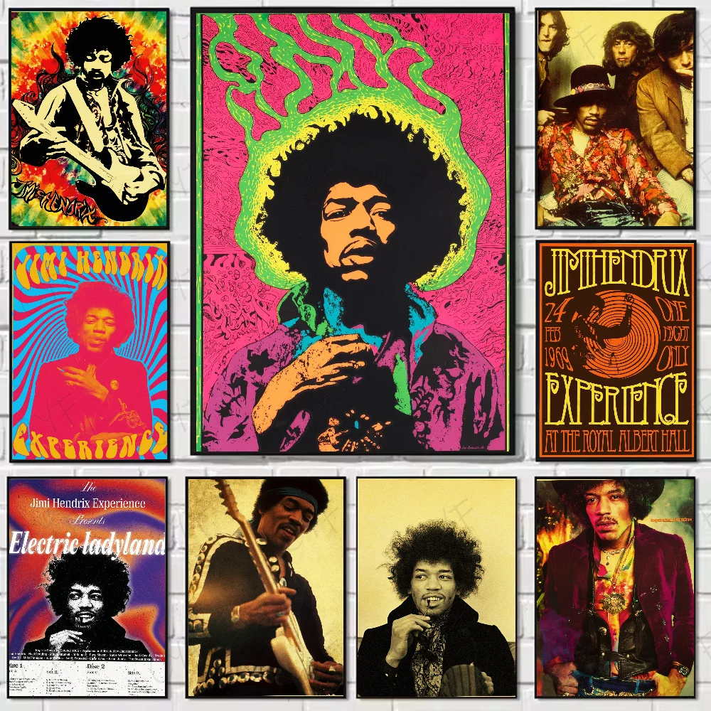 J-Jimi Hendrix Kraft Papper Poster High Quality Wall Art for Home Office Bedroom Living Room Hallway Bar Perfect Gift Idea