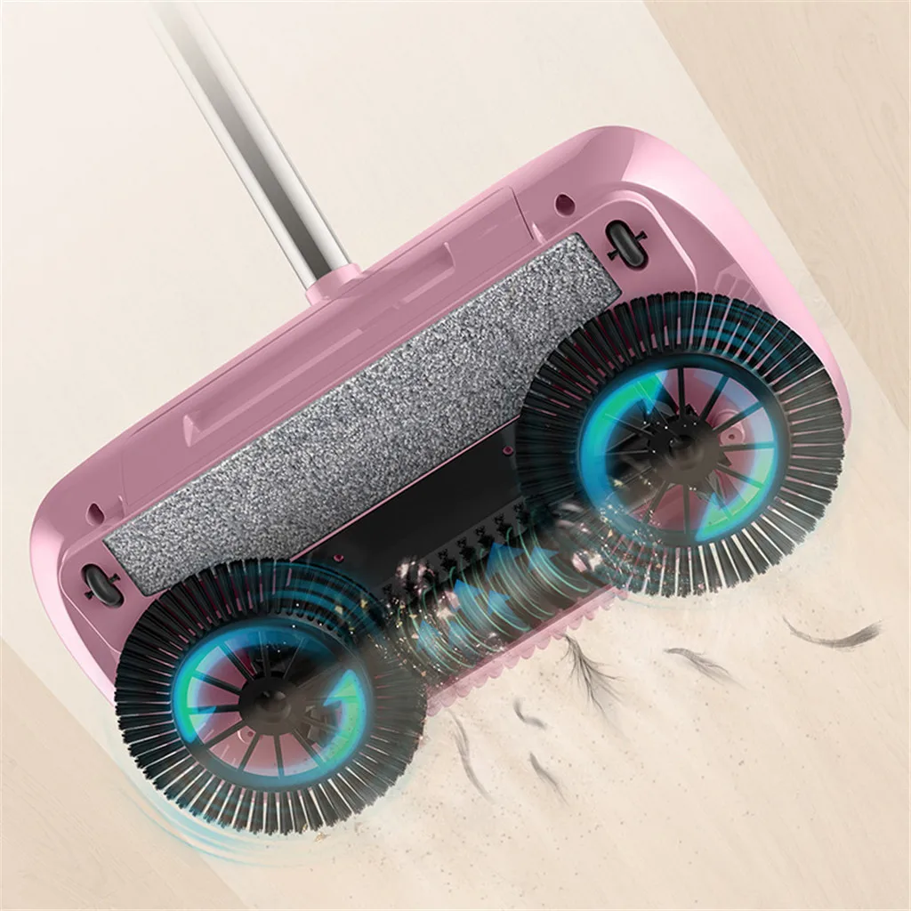 New Hand Push Sweeper Home Sweeping Mopping Machine Vacuum Cleaner Works On Hard Floor Surfaces Blue Pink