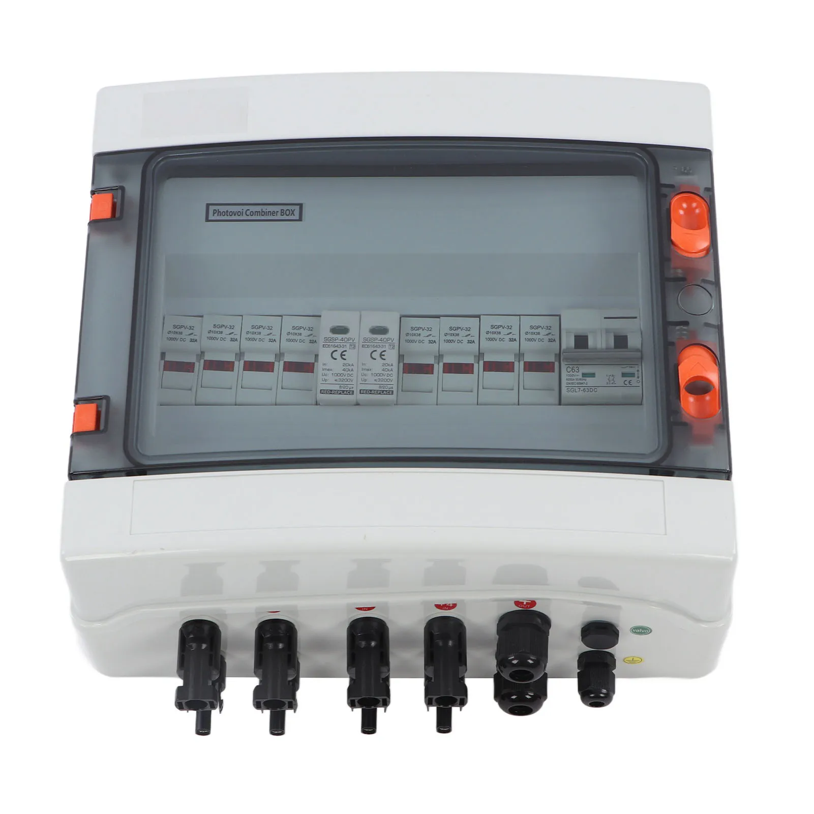 

PV Combiner Box 4 in 1 Out IP65 Waterproof Solar Combiner Box with Fuse Surge Protection Circuit Breaker DC1000V