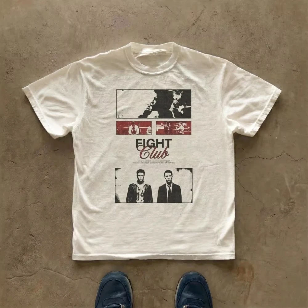 Film Quote Graphic Tee Fight Club Movie T-shirt David Fincher Cotton Tee Graphic Tee Print Casual Short Sleeve All-Season Unisex