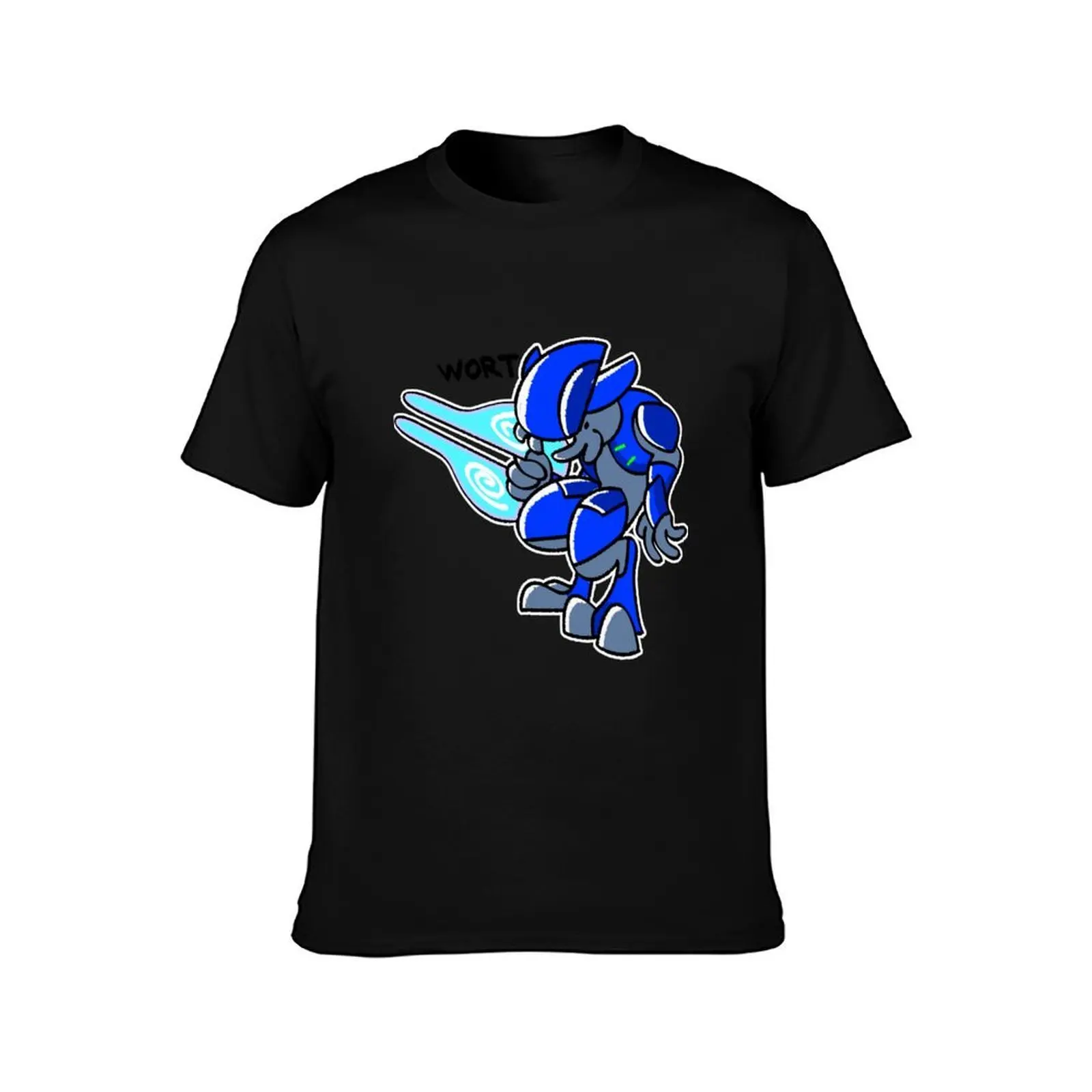 Elite Blue w/ Sword T-Shirt, Summer Casual Cotton Tee, Oversized Streetwear Tops, Vintage Graphic Print, Loose Fit Short Sleeve