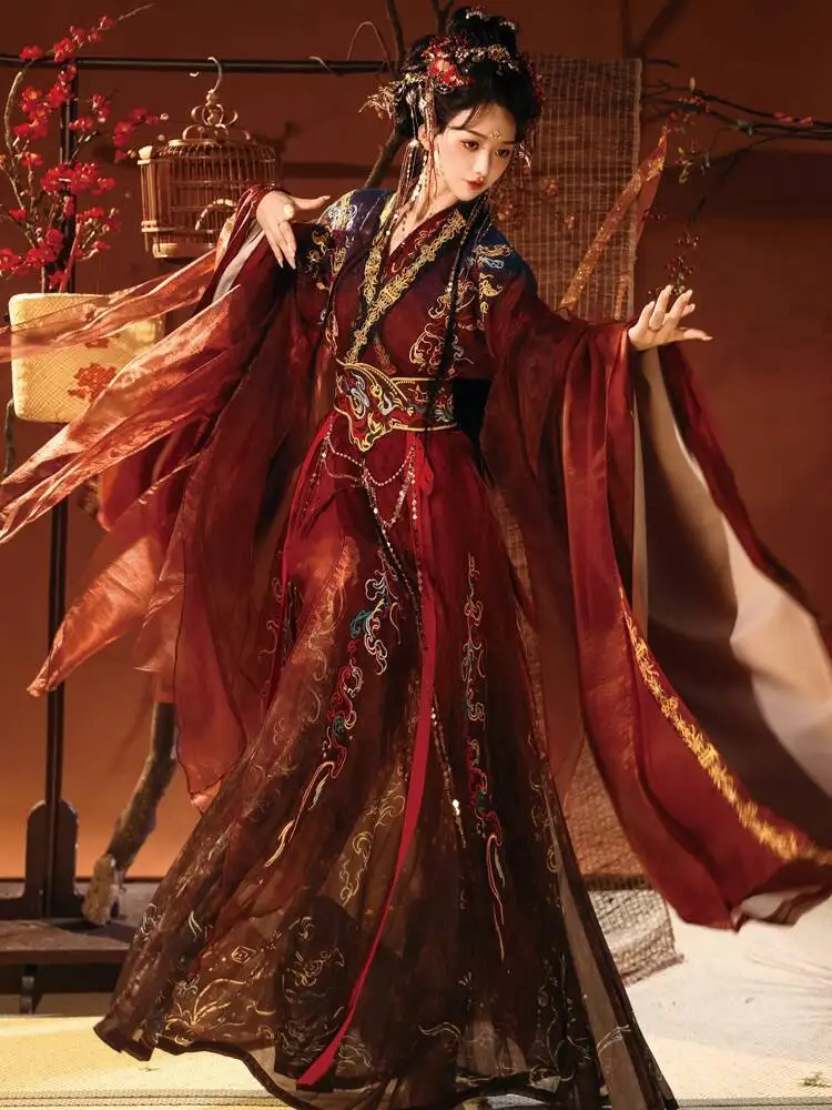 New Fiesta Carnival Halloween Cos Cosplay Hanfu Women Red Pleated Skirt Improve Han Elements Guofeng Grand Ceremony