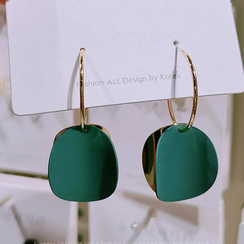 Double Round Piece Hanging Earrings for Women Red Green Black Metal Pendants Korean Fashion Dangle Earrings pendientes 2024