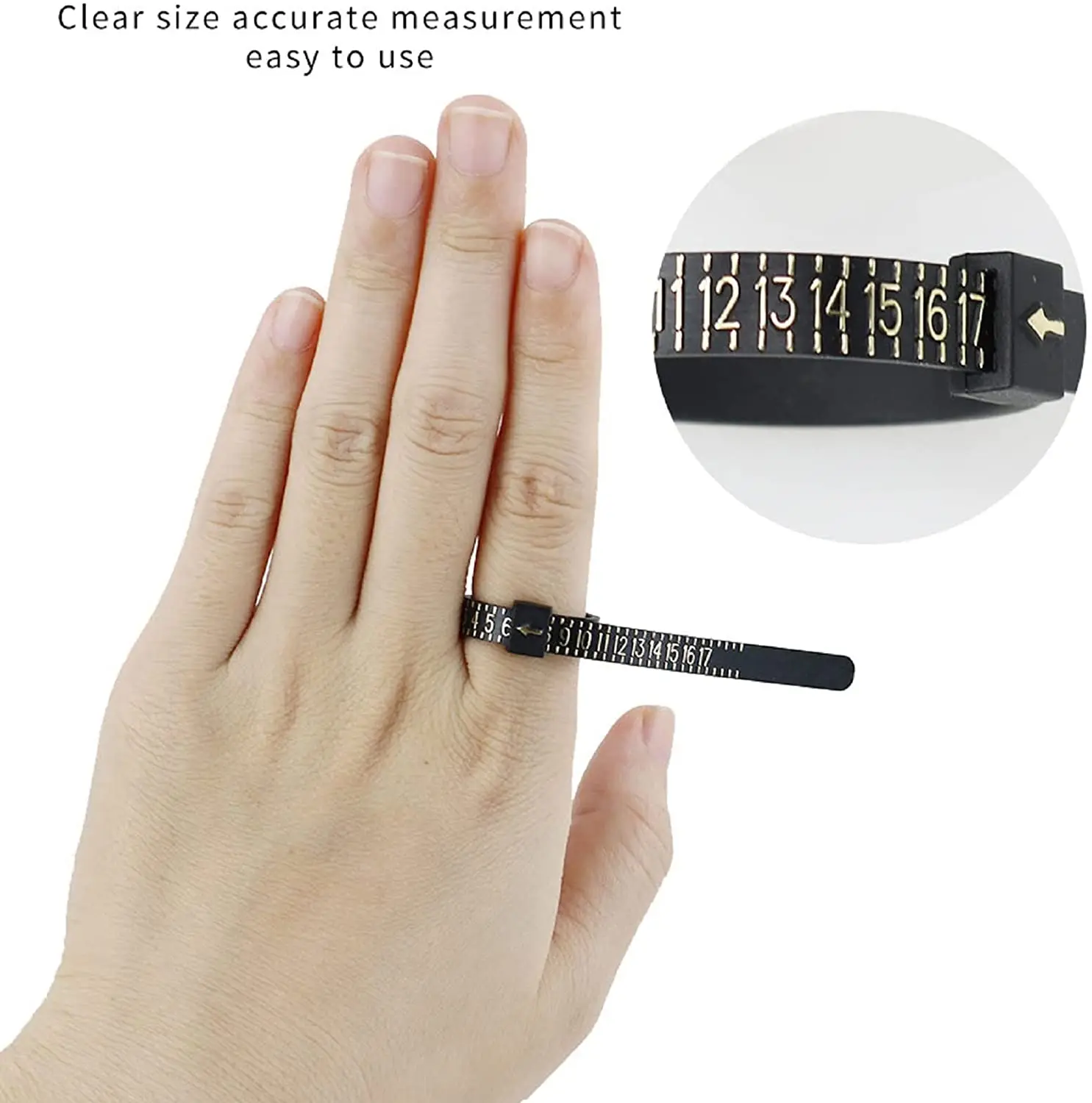 2Pcs Black US UK Ring Sizer Measuring Tool Plastic Reusable Finger Size Gauge Measure Belt for Measuring Wedding Rings