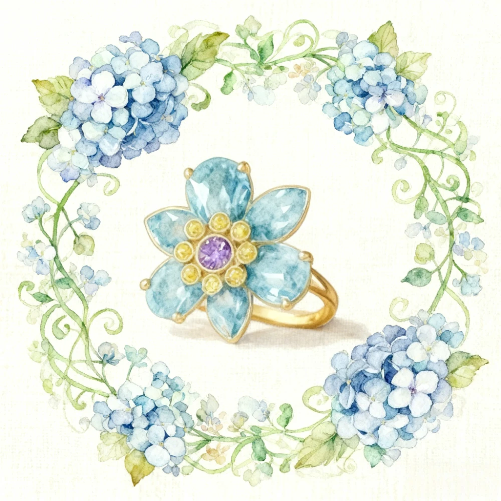 

Fashionable and Luxurious Heart Blossoming Blue Color Flower Ring Party Versatile Jewelry for Workplace Fashion Jewelry