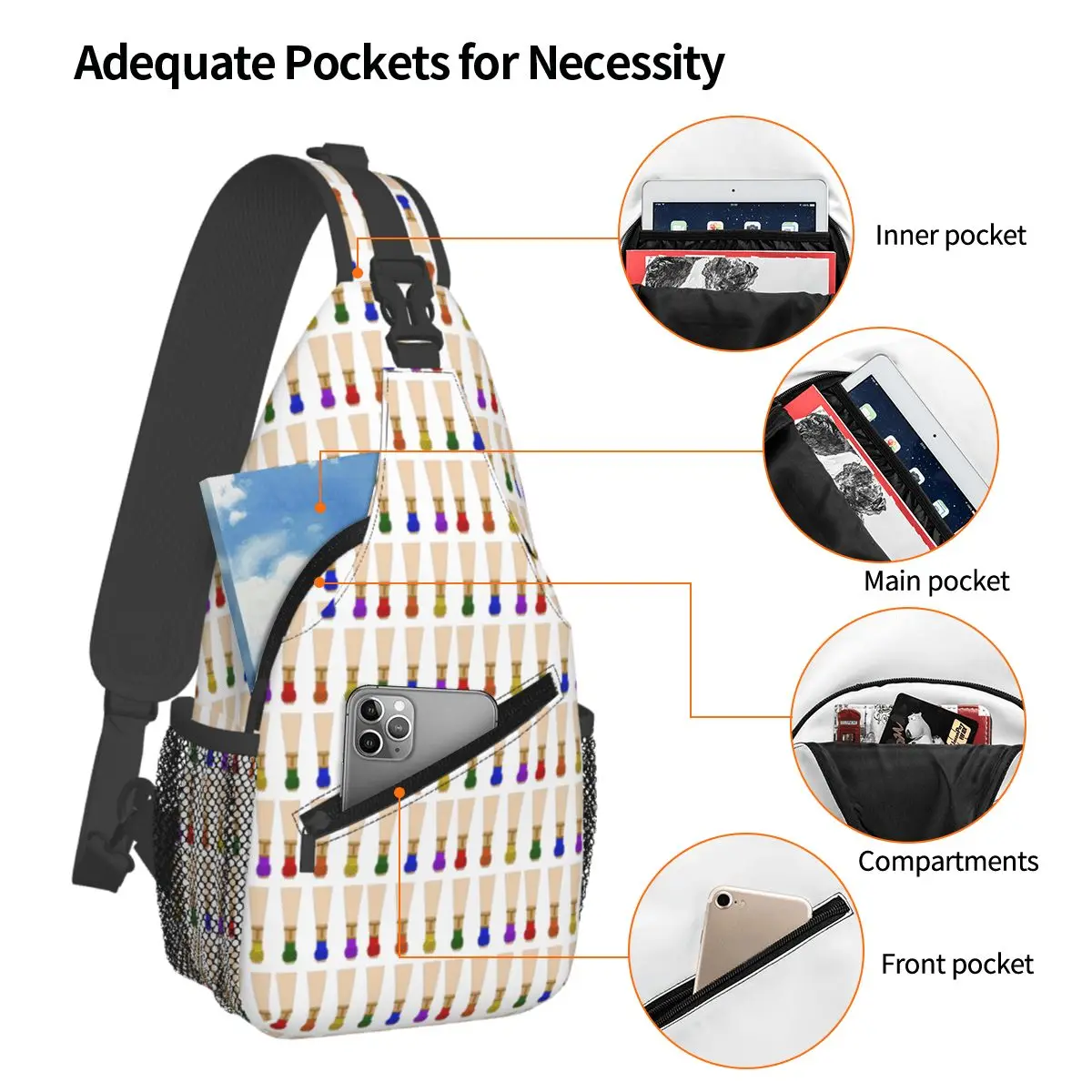 Bassoon Reeds (Rainbow) Chest Bag Men Sling Crossbody Backpack Chest Bag Traveling Hiking Daypack Shoulder Bag