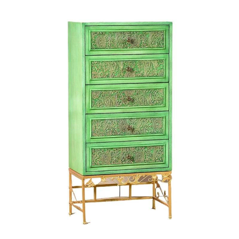 American retro dark green gold-painted glass wine cabinet locker