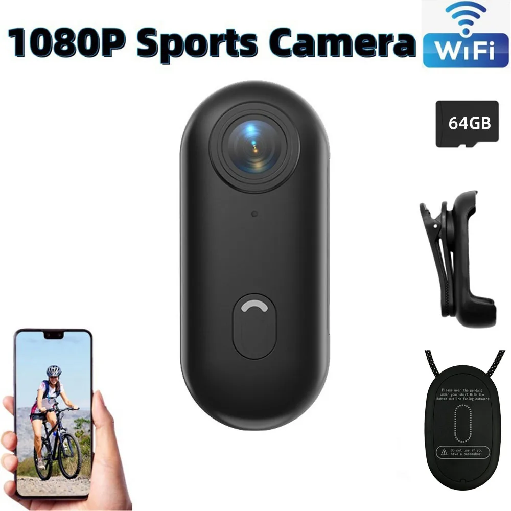 

Спортивная камера 1080P с Wi-Fi, камера для ношения на теле, карта памяти 64 ГБ, экшн-камера для активного отдыха, камера для видеоблогов, видео 1920*1080P, идеально подходит для езды на велосипеде.