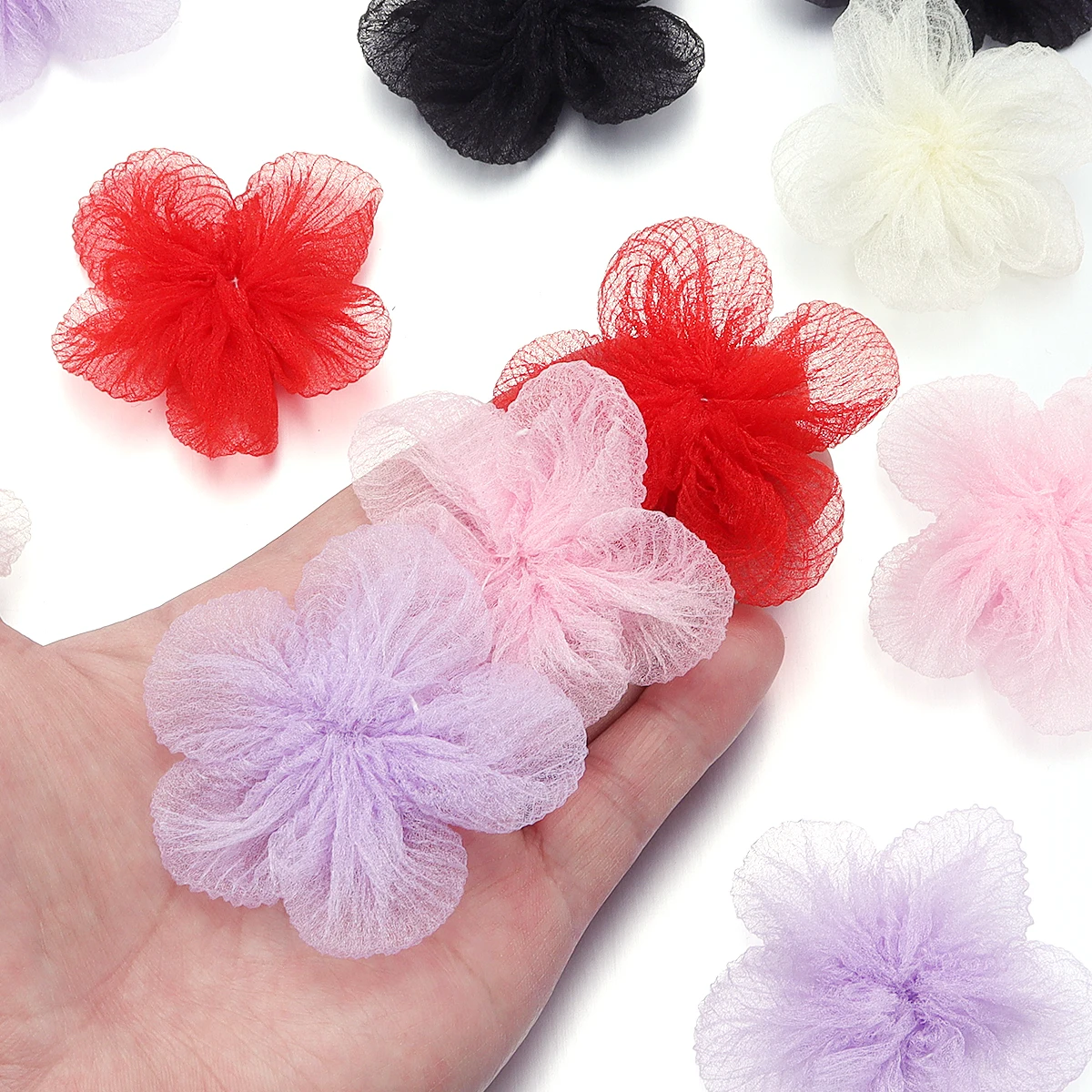 10pcs Organza Fabric Artificial Flower Multicolor Lace Five Petal Flowers Appliques For DIY Crafts Clothes Sewing Wedding Decor view 2