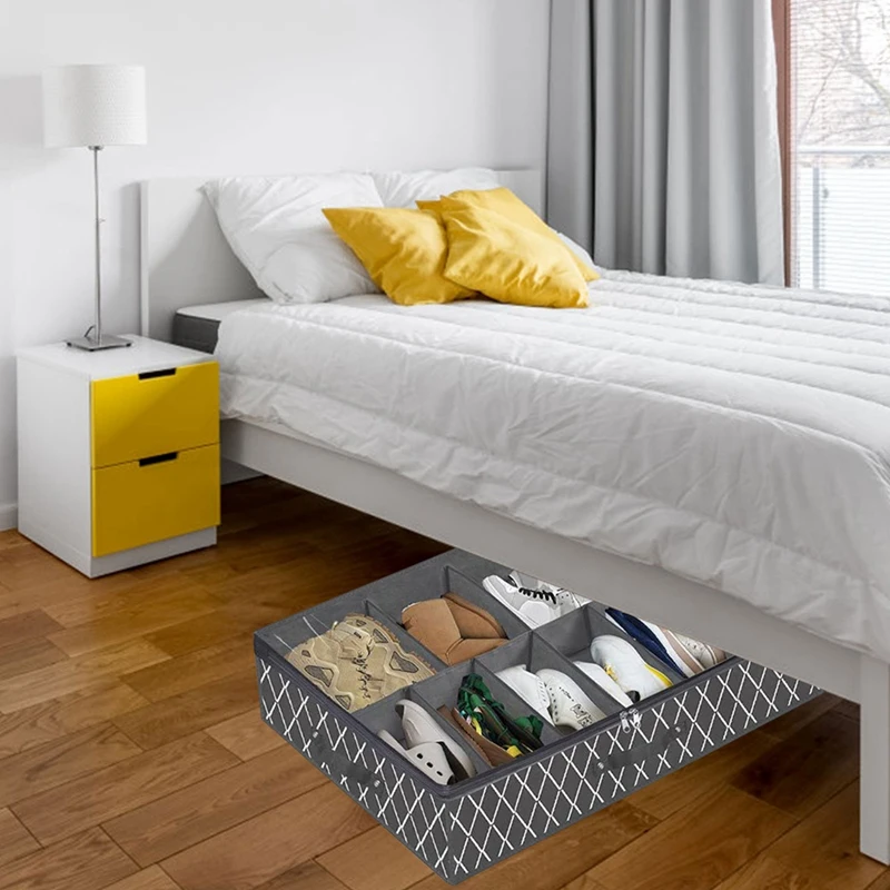 ベッド下の靴収納ボックス,折りたたみ式引き出しオーガナイザー,12ペアの靴,黒,耐久性