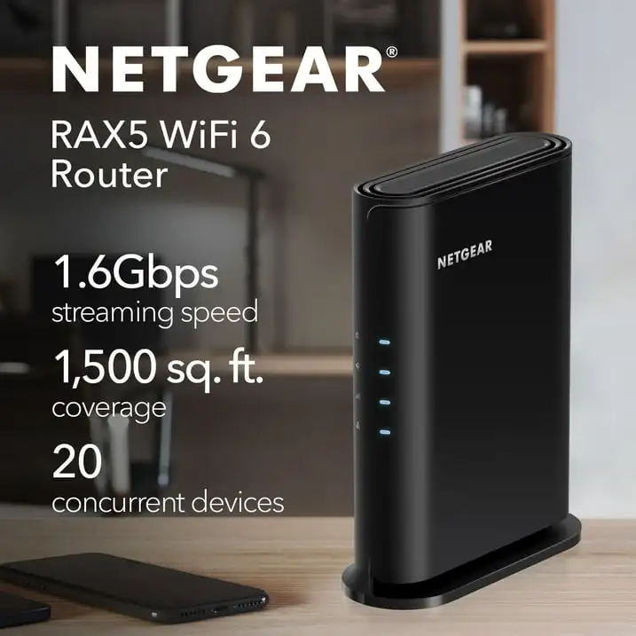 Router NETGEAR WiFi 6 (RAX5) -funzioni di sicurezza, velocità Wireless AX1600 (fino a 1.6 Gbps) -copre fino a 1,500 mq