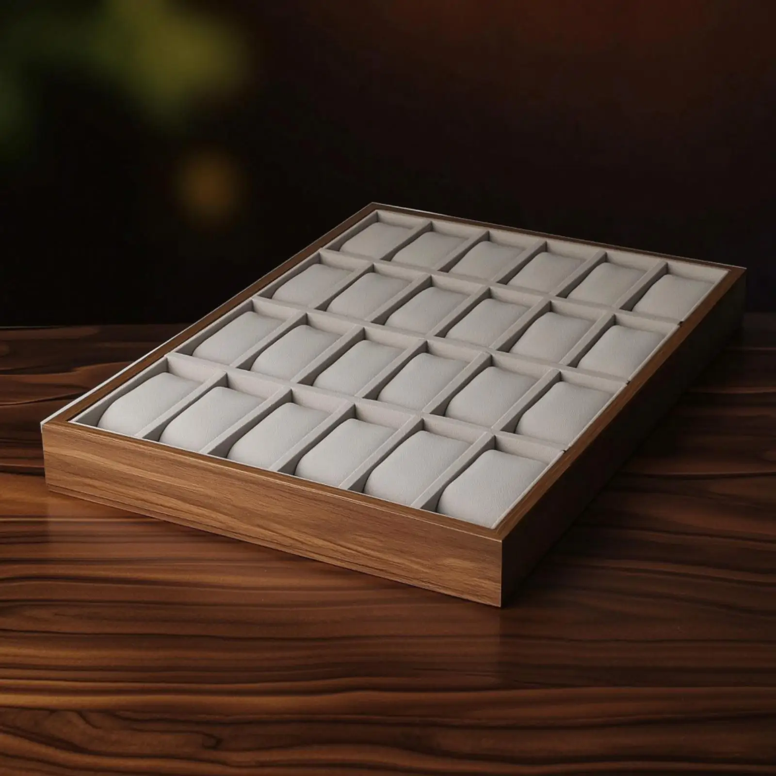 Elegant Wooden Watch Display Tray Organizer for Drawer with 24 Compartments Soft Lined Glasses Holder Tray