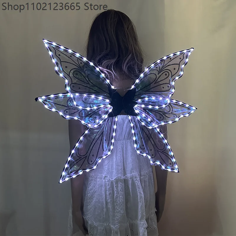 Colorful Led Butterfly Wings Adults Luminous Stage Performance Cosplay Belly Dance Costume Accessory For Party And Night Show - view 2