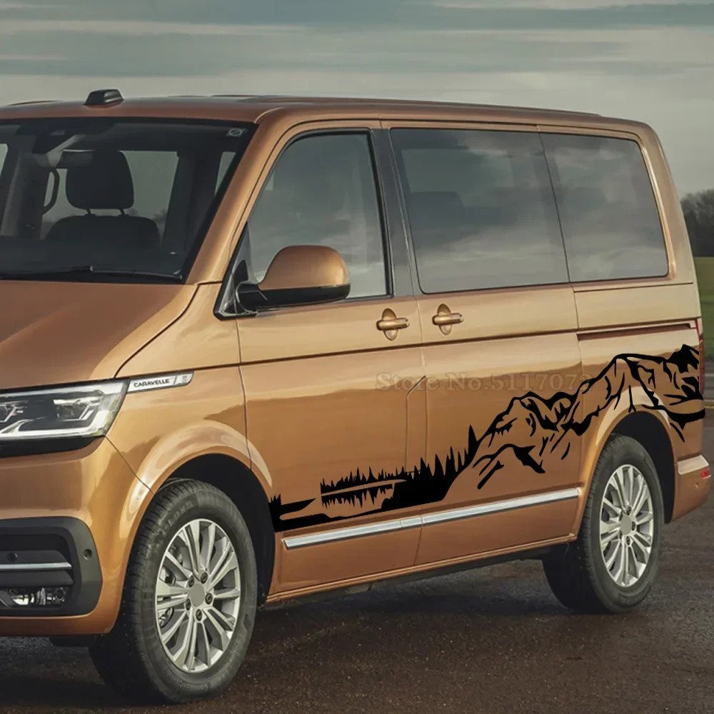 

For Volkswagen VW Caravelle Multivan California Transporter T3 T4 T5 T6 2PCS Car Body Side Mountain Graphic Stickers Accessories