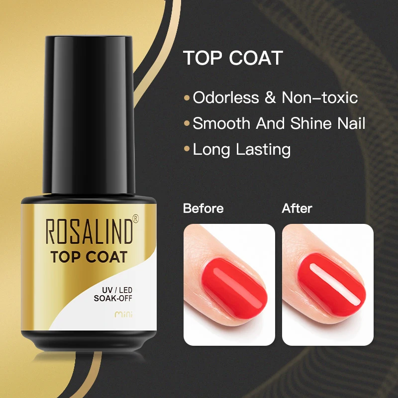 

ROSALIND Top Coat Nail Gel Protect Surface For Nail Art Salon Keep Shiny Long Lasting Soak Off Transparent Gel Varnish Nail