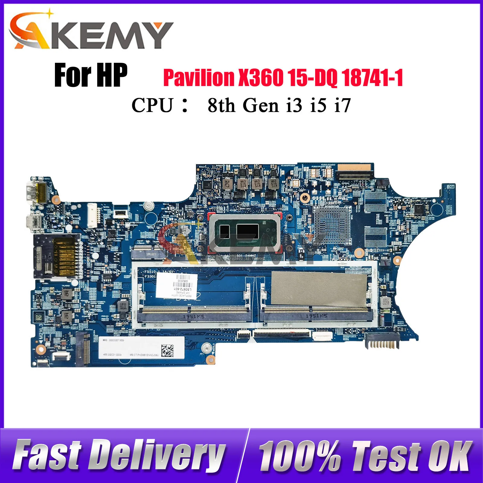 

L50972-601 L50975-601 для HP Pavilion X360 15-DQ 15T-DQ, материнская плата для ноутбука 18741-1 с i3 i5 i7, 8-й процессор DDR4, 100% полностью протестировано