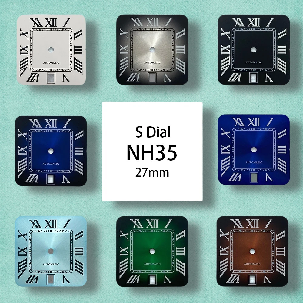 

27mm S Logo Square Rome Dial Fit NH35/NH36/4R/7S Automatic Movement Fit 6 O'clock Watch Modification Accessories 3/3.8/4O'clock