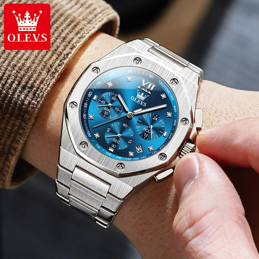 OLEVS 3626 Fashion Chronograph Quartz Watch For Men Auto Date Stainless Steel Hand Clock Waterproof Luminous Luxury Man Watches