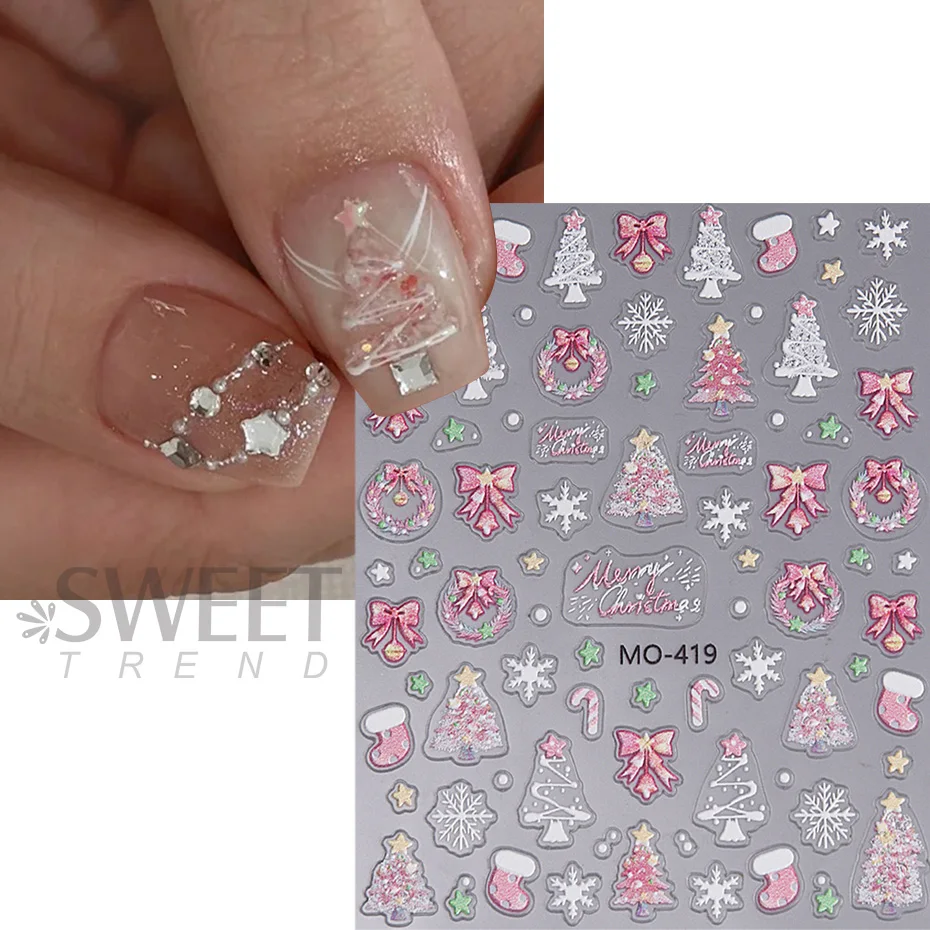 5D Kerst Nagelstickers Goud Wit Elanden Sneeuwvlok Sneeuwpop Boog Ster Boom DIY Winter Kerst Decal Slider Manicure Kunst Decoratie