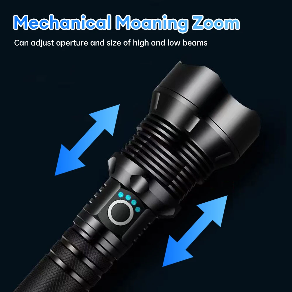 XHP90 LED Flashlight Super Bright Zoom 18650 Battery Rechargeable Torch Aluminum Alloy Anti-fall Waterproof Camping Flashlight