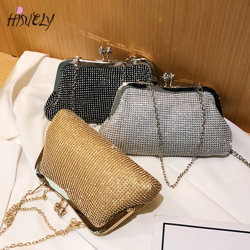 2024 Fashion Gold Diamond Evening Bags hasp Luxury Handbag Elegent Chain Women Shoulder Crossbody Bag Wedding Party Clutch bags