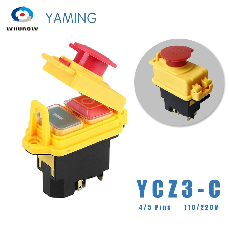 Electromagnetic Switch 4/5 Pin 110V 220V ON-OFF Momentary Reset Push Button With Cover IP55 Waterproof YCZ3-C Replace KJD17