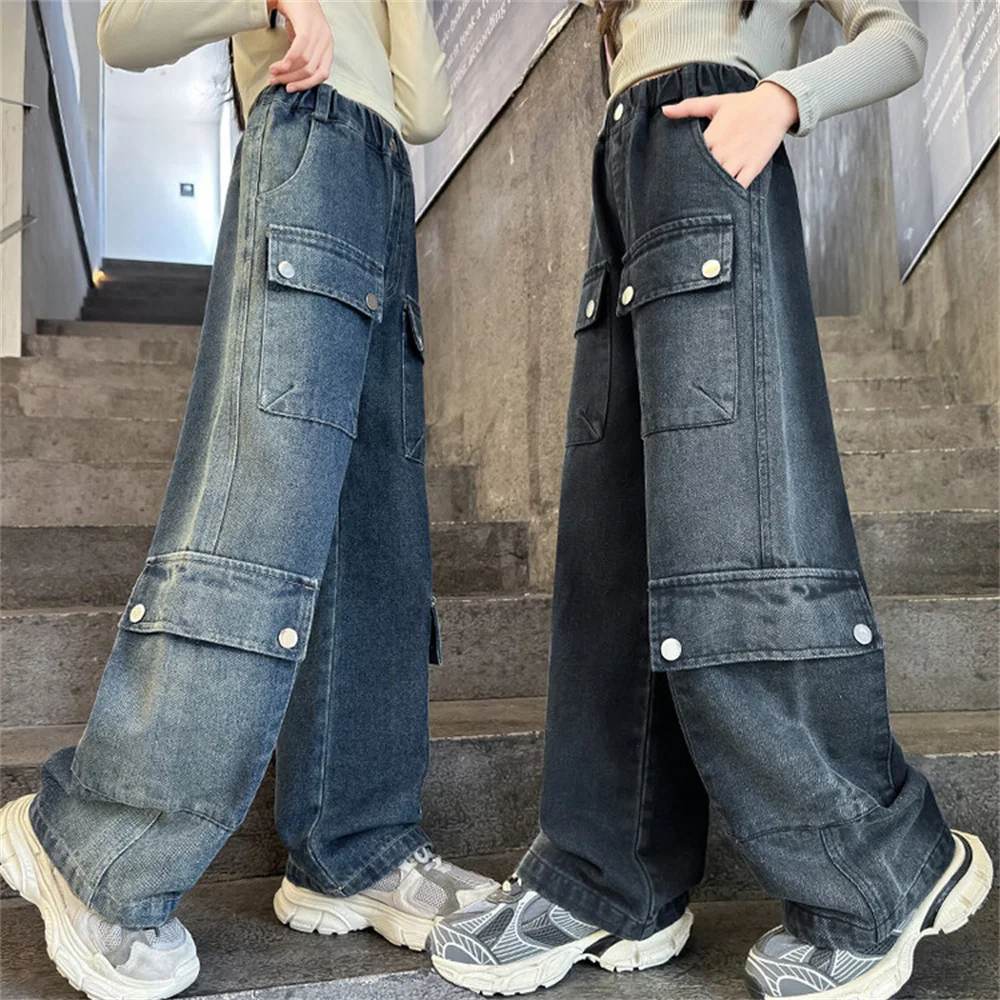 Cargo Pants Korean Version Of Boys Street Dance Jeans Wide Leg Pants Children's Students Kid Jeans Denim Straight Leg Pants