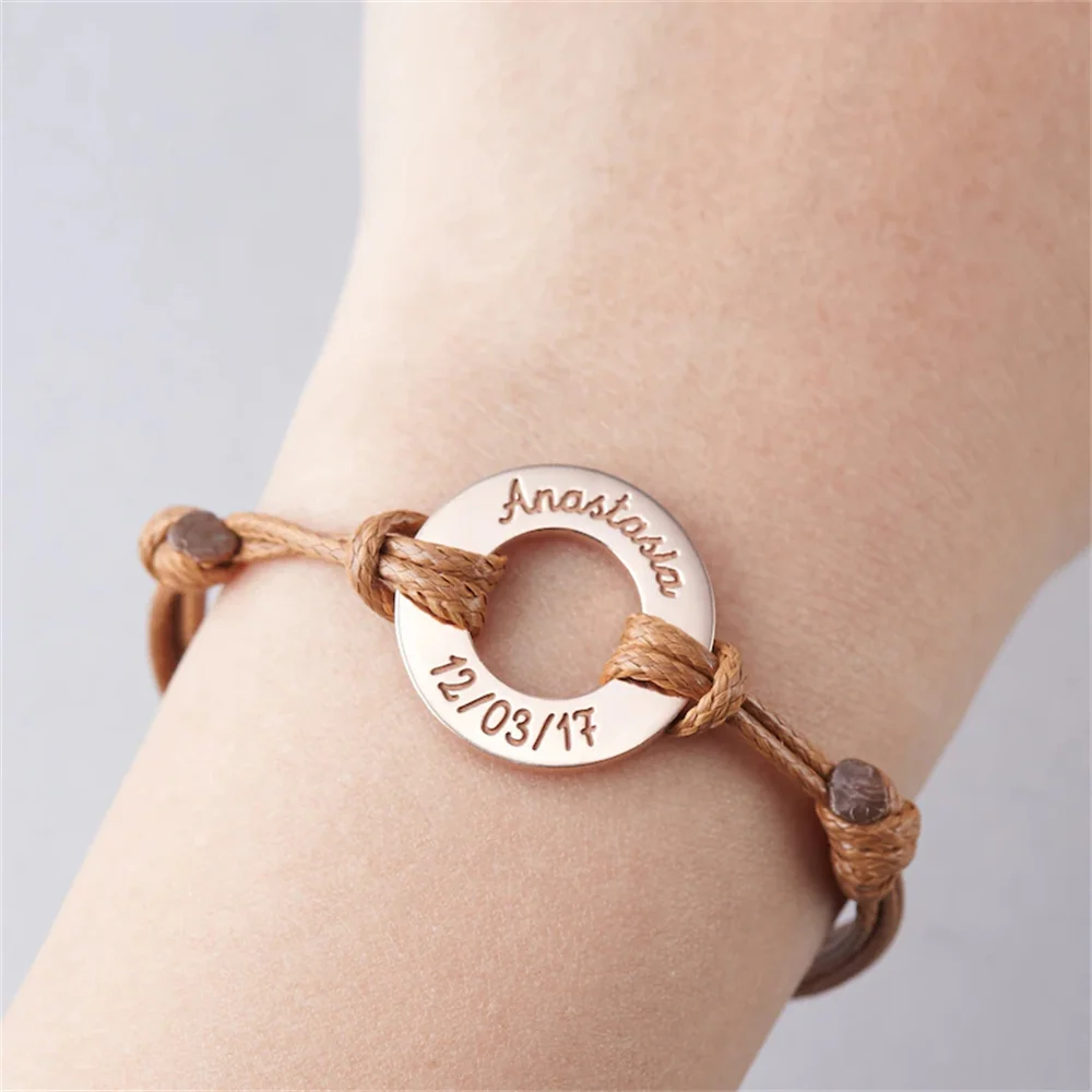 Custom Name Circle Stainless Steel Bracelet Personalized Rope Adjustable Bracelet for Women Girl Gifts