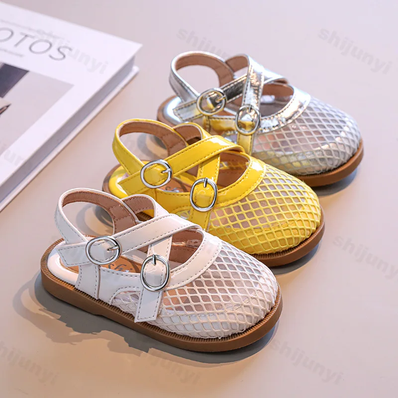 

Girls' Hollow Mesh Breathable Casual Mary Jane Sandals 2025 Summer Childrens' Soft Soled Comfortable Cross Strap Princess Shoes
