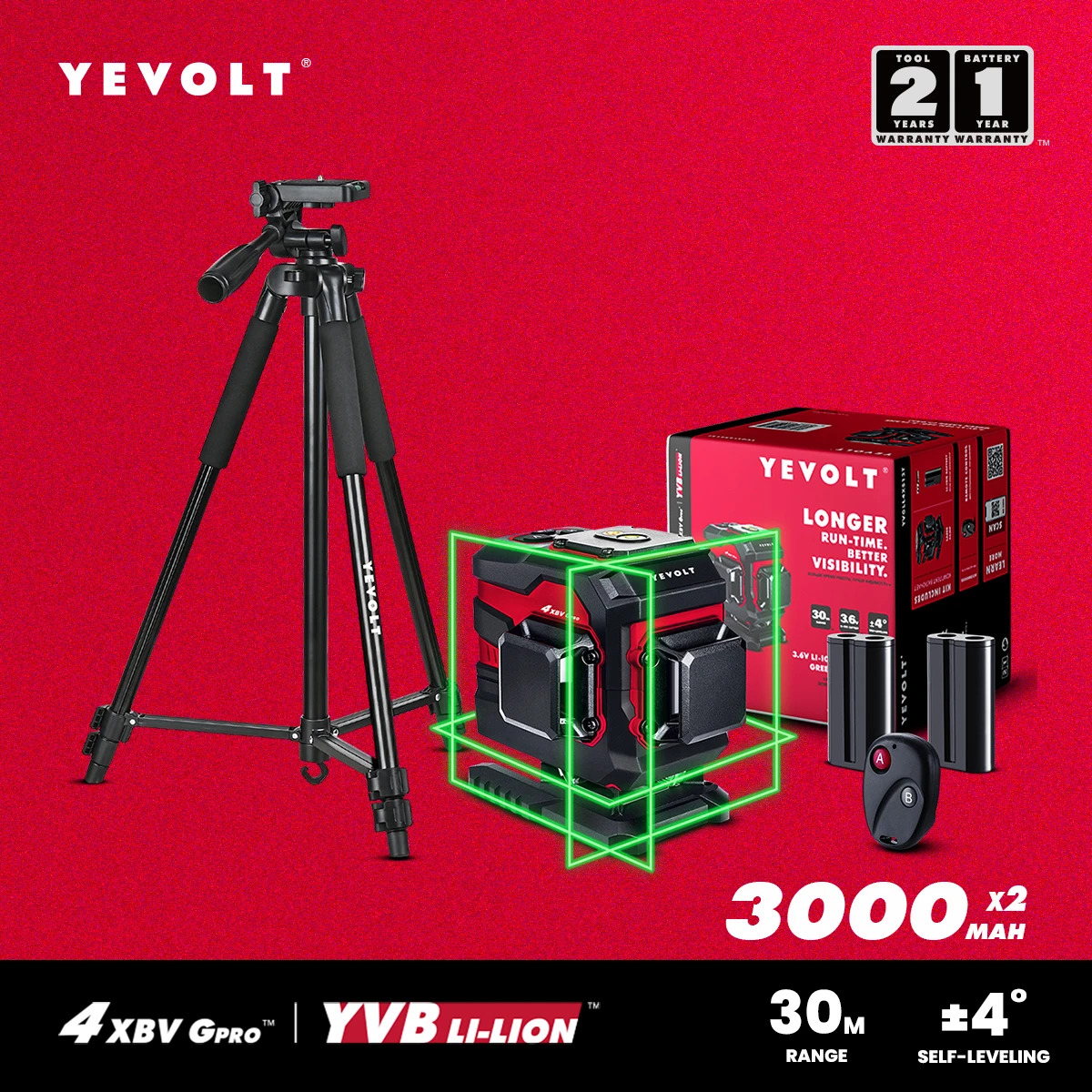 

Штатив YEVOLT Φ 1,5 m, 12 линий, 360 °, зеленый лазерный уровень, 2 аккумулятора 3000 мАч, 3D самовыравнивающиеся инструменты для измерения