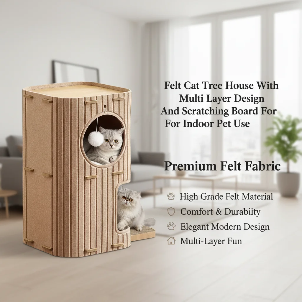 Felt Cat Tree House Closed Pet Four-season Tree Hole Multi Layer Design And Scratching Board Drill Hole For Indoor Pet Use