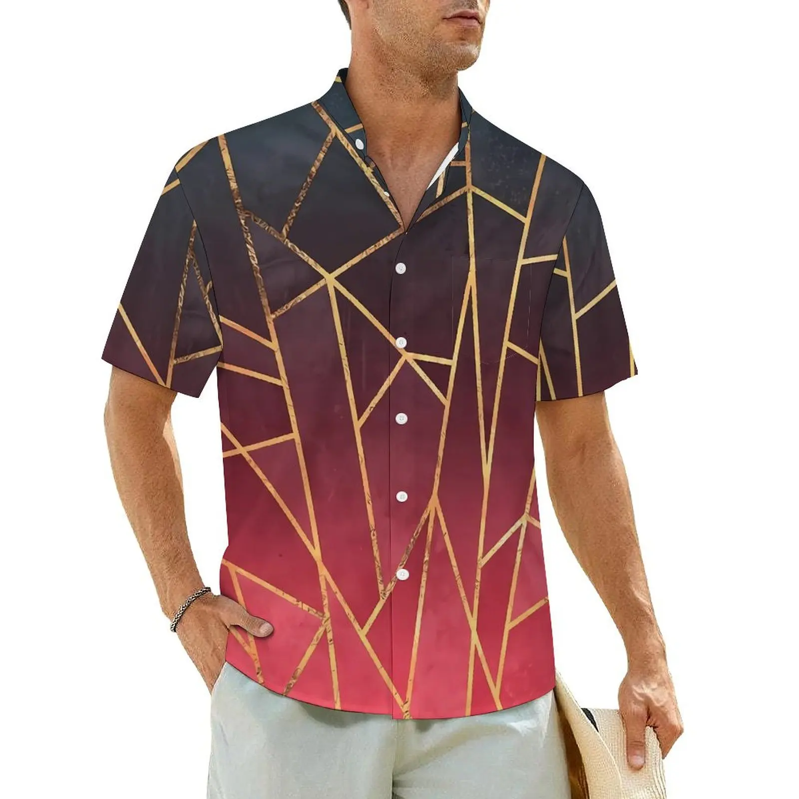 

Shattered Ombre Hawaii Shirt For Mens Beach Geometric Print Casual Shirts Short Sleeve Streetwear Classic Oversize Blouses