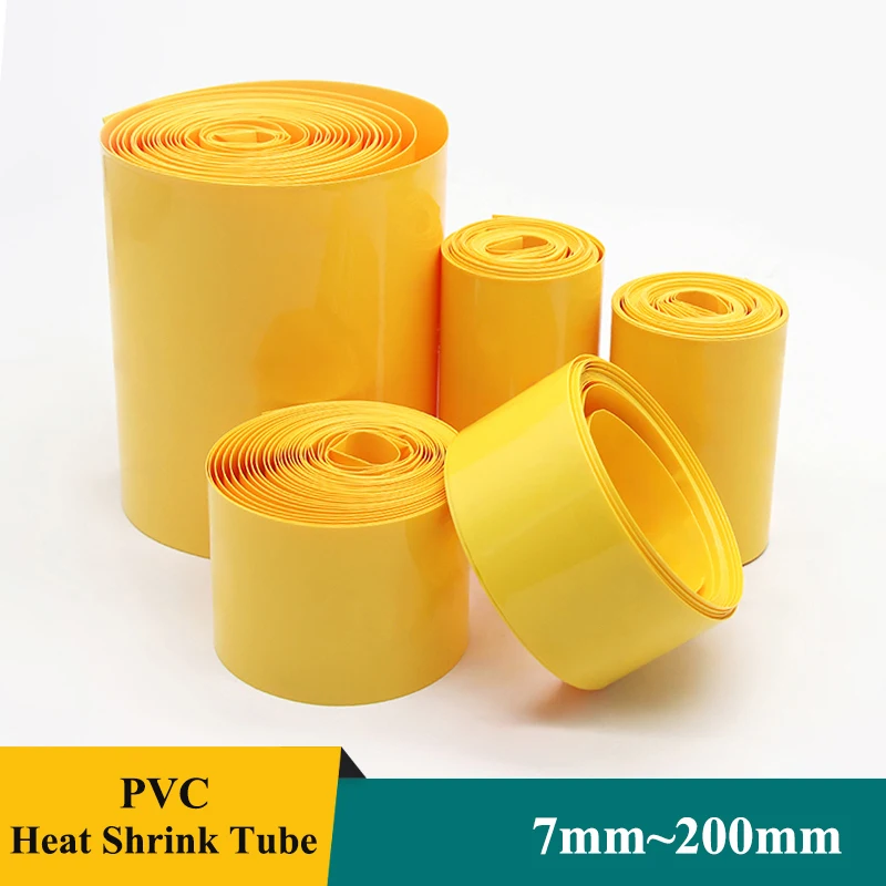 

1~20M Yellow 18650 Battery Pack Film 7~200mm Insulated Heat Shrinkable Cable Protector Case PVC Heat Shrink Tube For Batteries