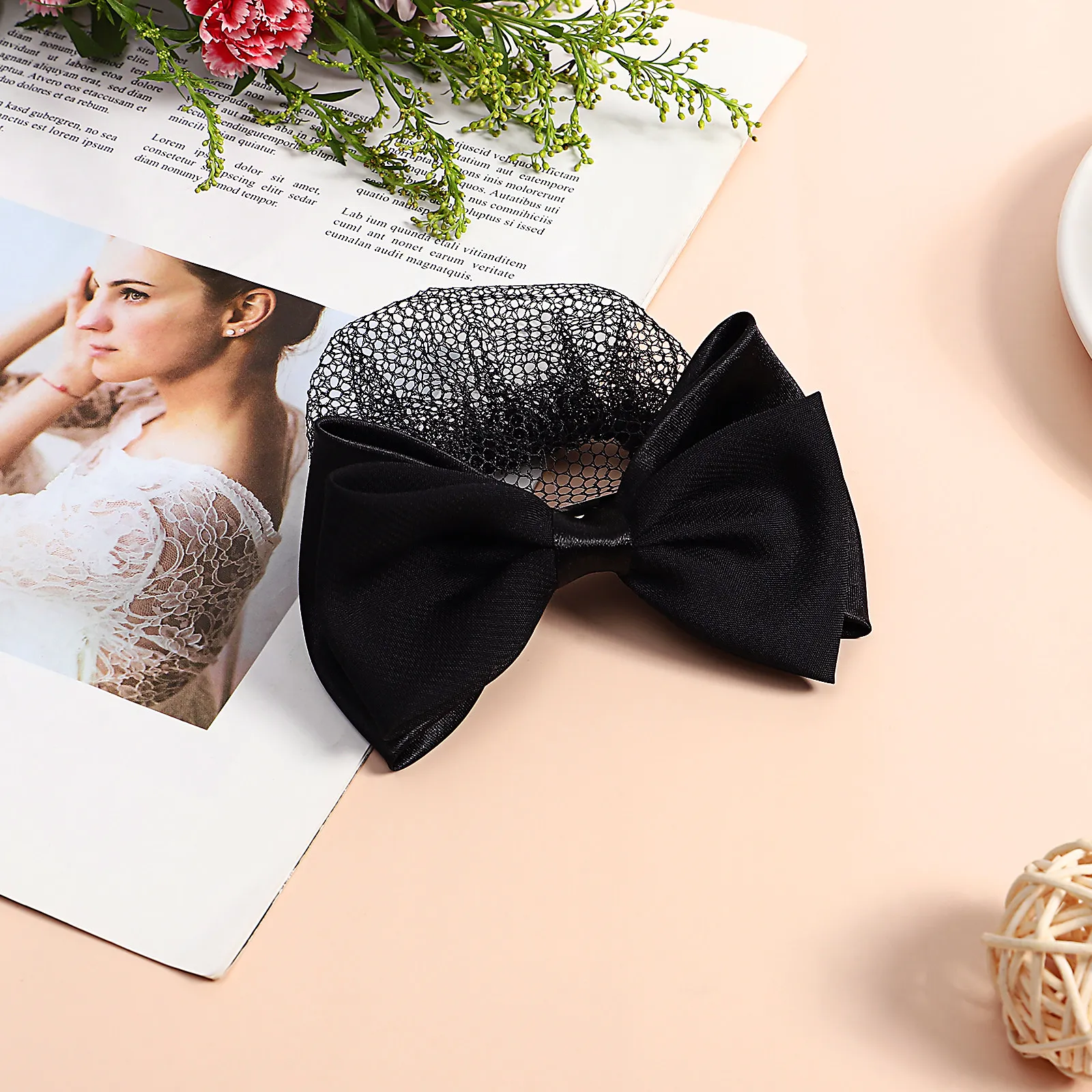 

2Pcs Hair Net Covers Bow Knot Bun Hairpins Stable Hair Accessories for Women Work Daily Decor Hotel Airplane Occasions