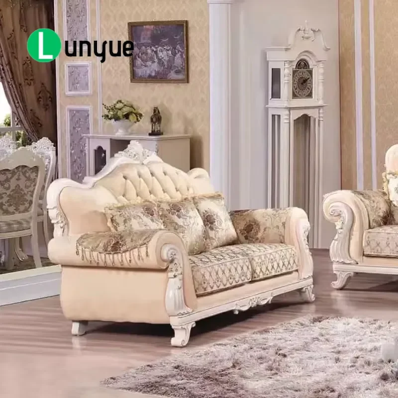 Soft Armrest Large Fabric Wooden European Home Classic High Quality Luxury Living Room Furniture Set Sofa