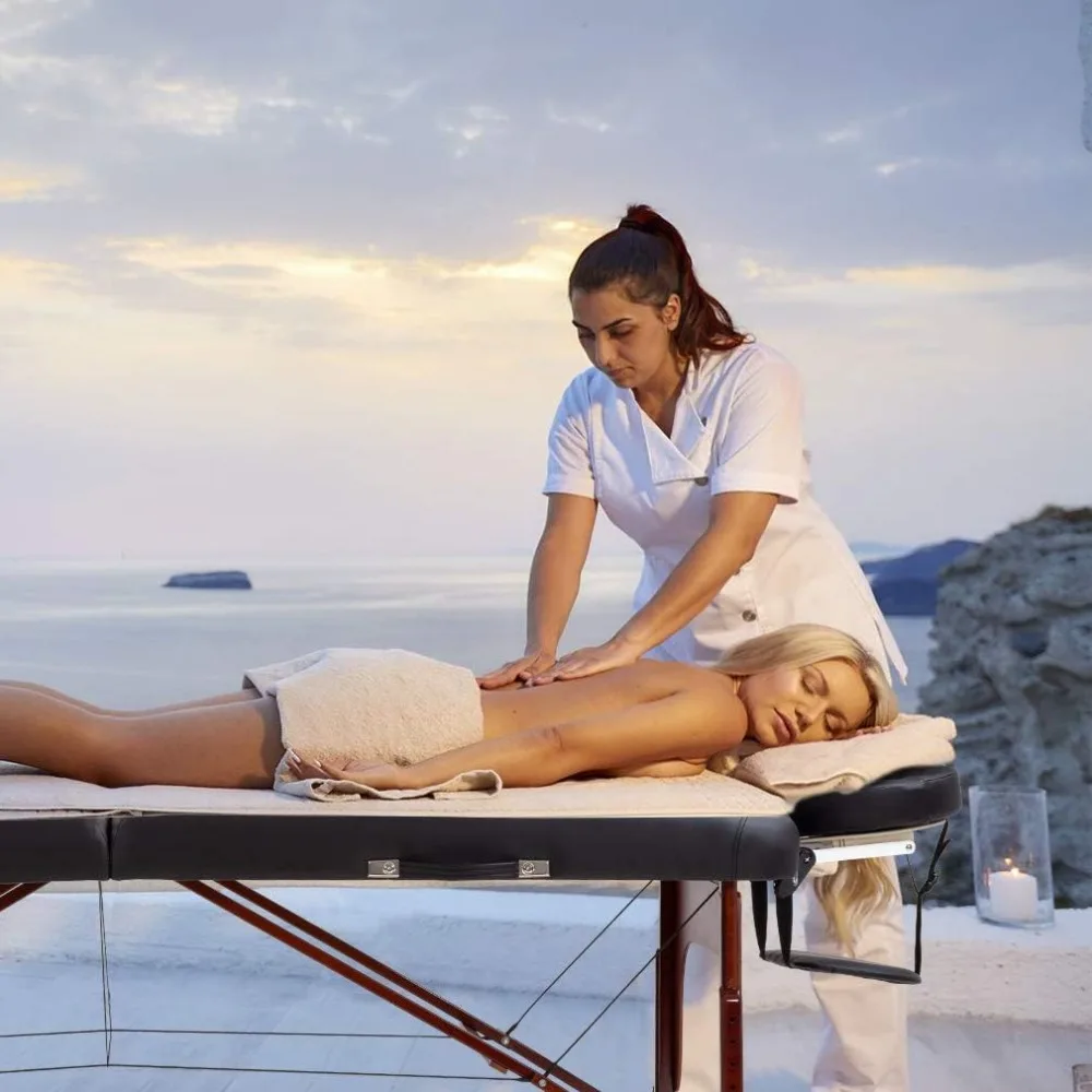 طاولة تدليك محمولة لصالونات السبا - سرير بارتفاع قابل للتعديل قابل للطي مع حقيبة حمل من جلد البولي يوريثان وحقيبة حمل أكسفورد