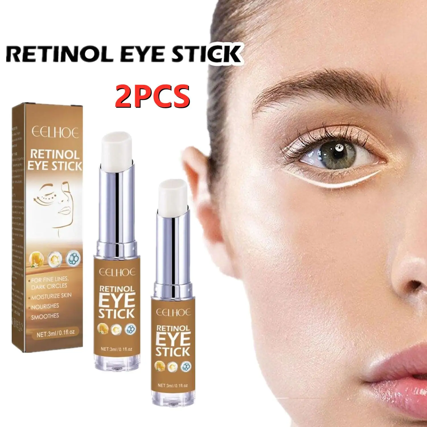 2pcs Retinol Eye Cream Stick Firming Anti-aging Wrinkle For Dark Circles Anti Puffiness Whiten Moisturizing Skin Care Product