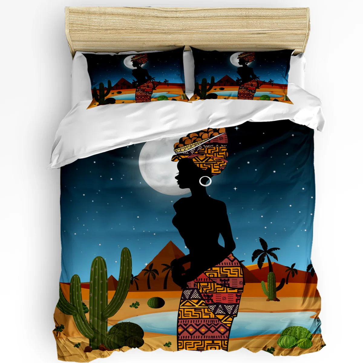 African Woman Desert Cactus Night 3pcs Duvet Cover Set Pillow Case Bedroom Single Double Bed Comforter Bedding Set Quilt Cover