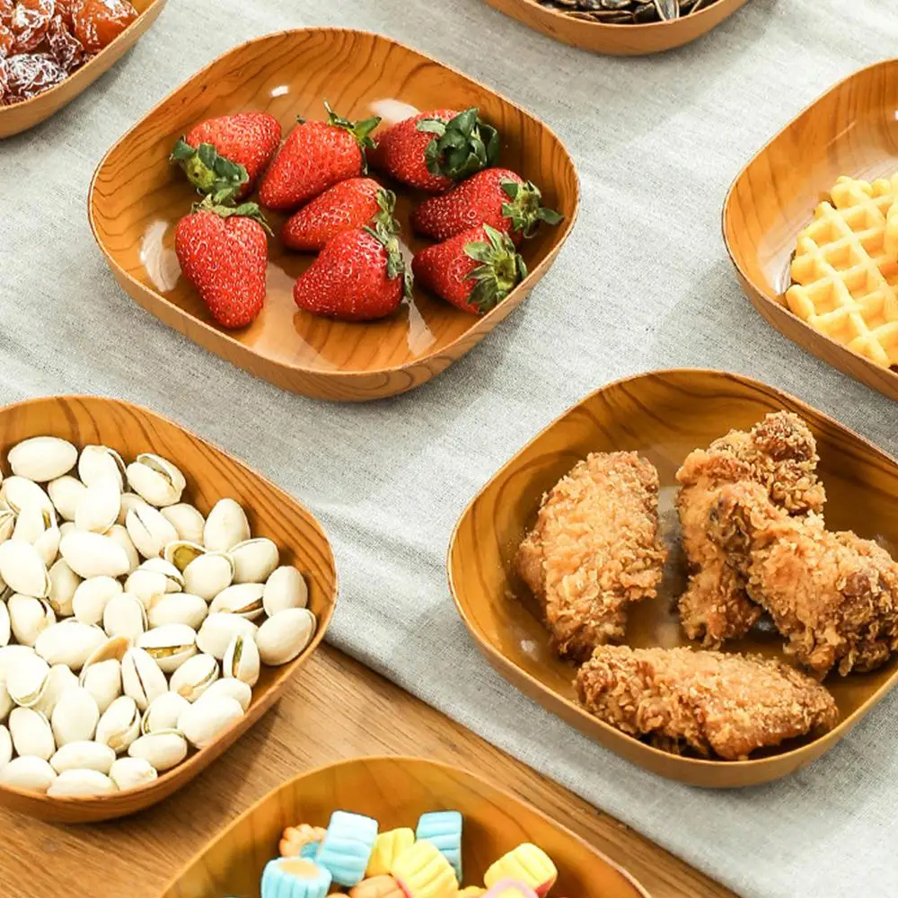 Plastic Square Tray Plate Kitchen Wooden Design Grain Dried Fruit Cake Snack Plates Snack Tableware Kitchen Bowl Dish Dinnerware