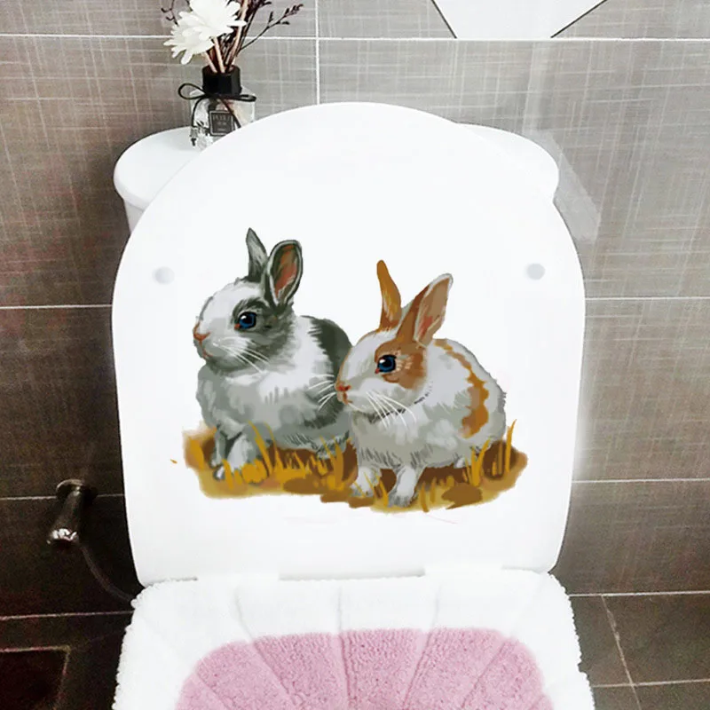 Cute rabbit bathroom bathroom decorative waterproofing can be removed toilet stickers